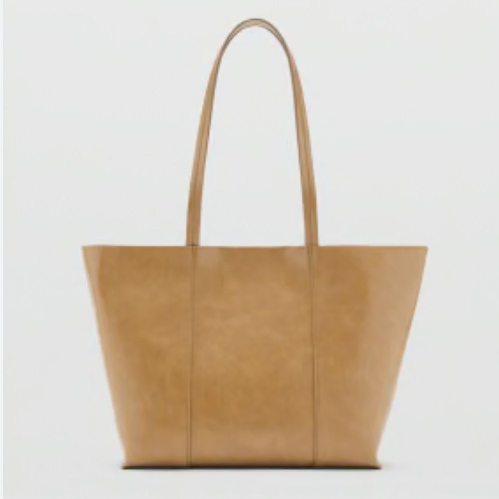 MANGO OLIVER Latte Tan Faux Exterior & Genuine Leather Inferior Tote Bag - Picture 4 of 13